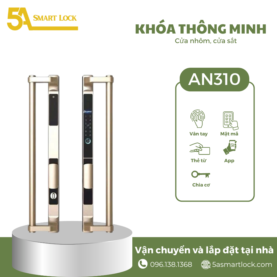 Khóa cửa Vân tay 5ASmartlock AN310 cửa Nhôm